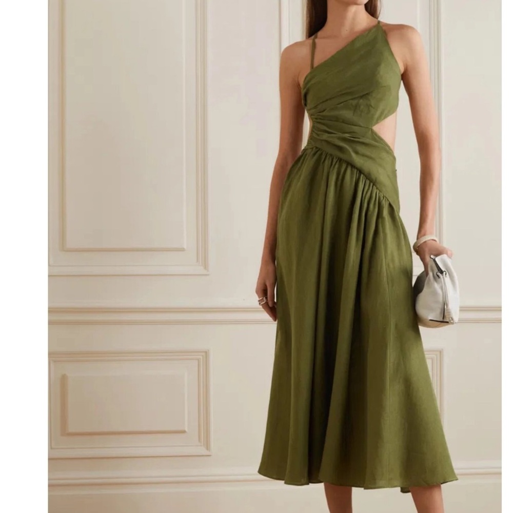 Zimmermann Olive One-Shoulder Cutout Midi Dress